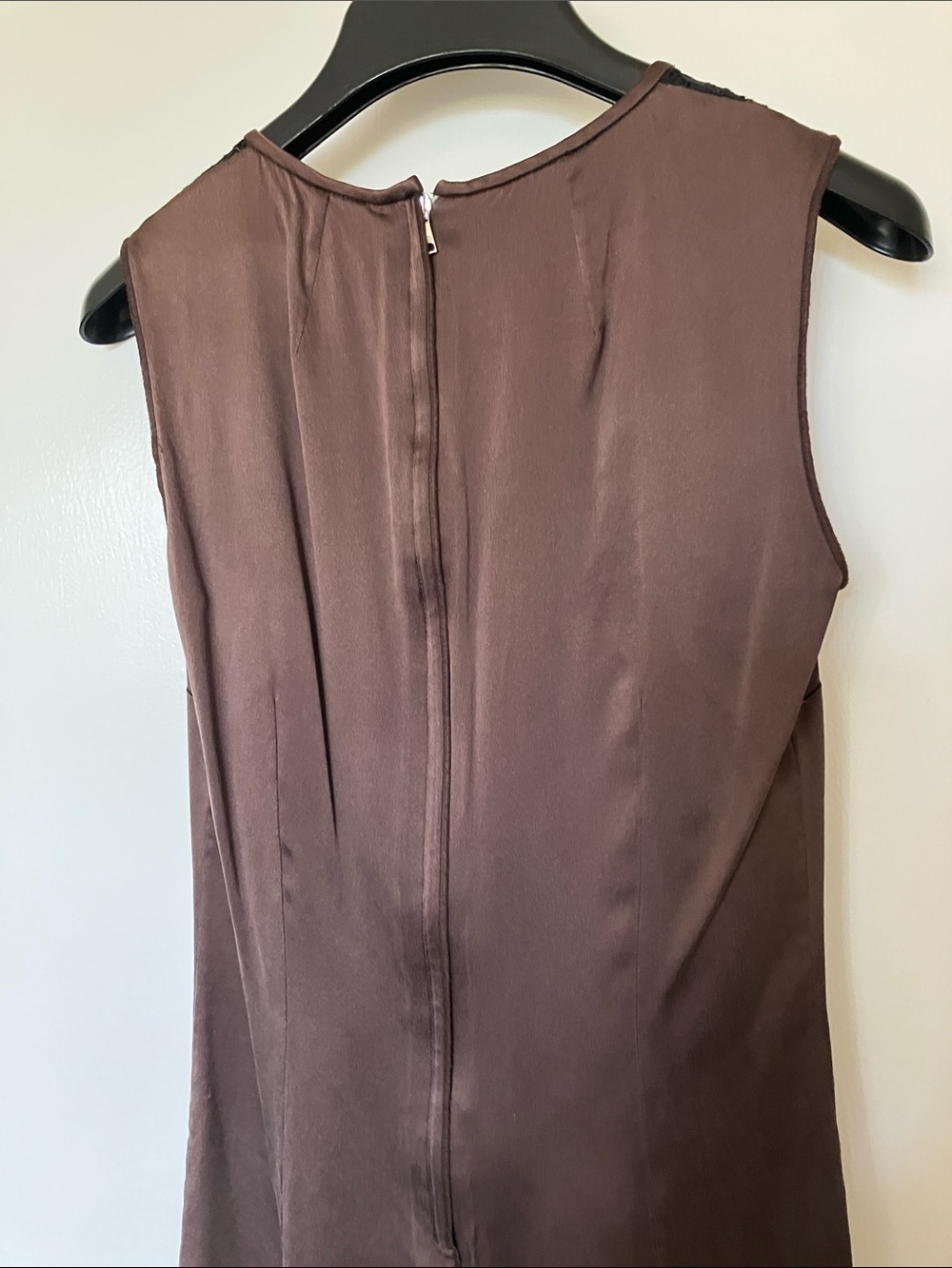 Dolce & Gabbana Brown Satin Sleeveless Blouse with Black Lace Yoke - Picture 3 of 3